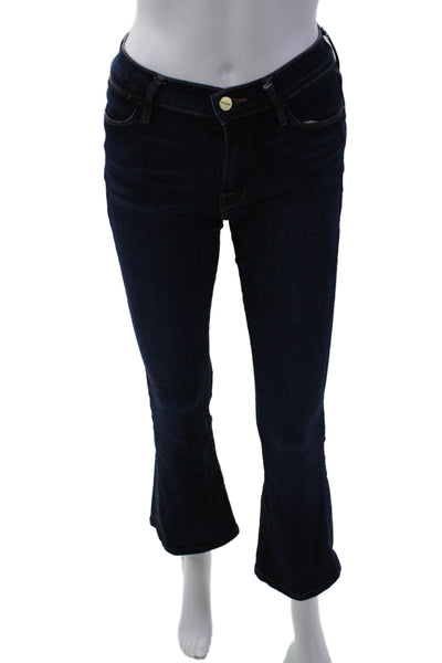 Frame Womens Cotton Le High Flared Leg Low Rise Jeans Dark Blue Size 24