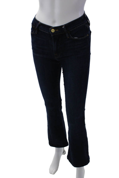 Frame Womens Cotton Le High Flared Leg Low Rise Jeans Dark Blue Size 24