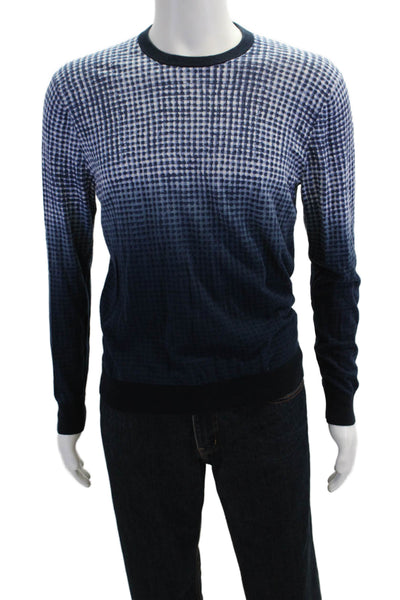Michael Kors Mens Cotton Long Sleeve Ombre Plaid Knit Sweater Blue size S
