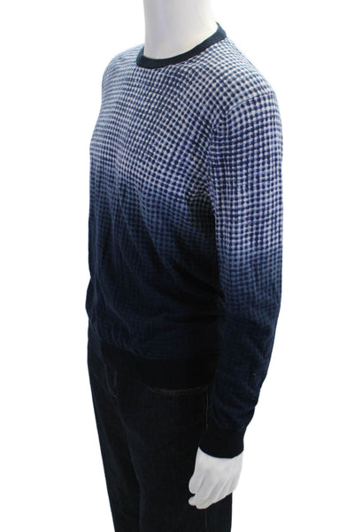 Michael Kors Mens Cotton Long Sleeve Ombre Plaid Knit Sweater Blue size S