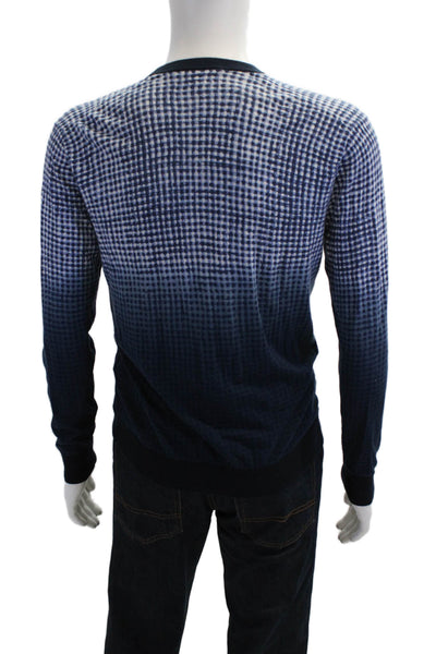 Michael Kors Mens Cotton Long Sleeve Ombre Plaid Knit Sweater Blue size S
