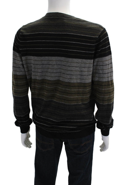 Vince Mens Wool Long Sleeve Striped Pullover Sweater Gray Brown Black Size L