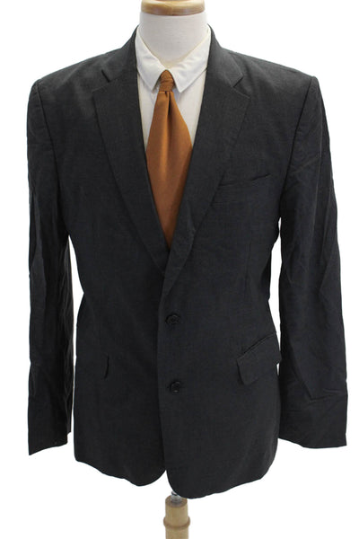 BLK DNM Mens Wool Notch Collar Two Button Long Sleeve Blazer Charcoal Size 54