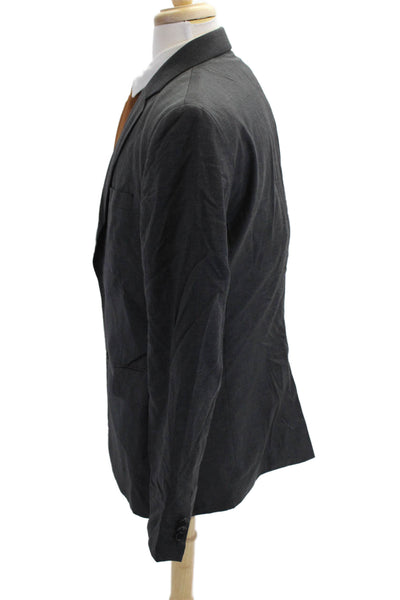 BLK DNM Mens Wool Notch Collar Two Button Long Sleeve Blazer Charcoal Size 54