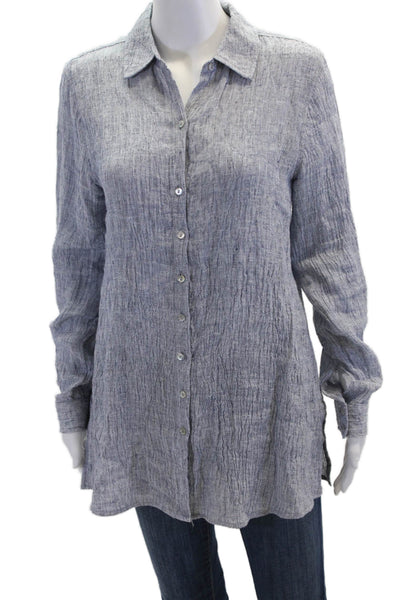 Tahari Womens Button Front Long Sleeve Collared Linen Shirt Blue Size Medium