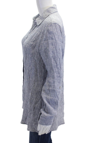 Tahari Womens Button Front Long Sleeve Collared Linen Shirt Blue Size Medium