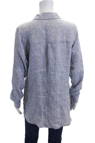 Tahari Womens Button Front Long Sleeve Collared Linen Shirt Blue Size Medium
