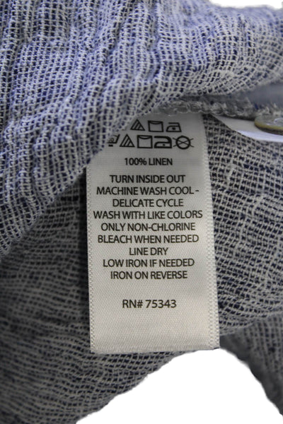 Tahari Womens Button Front Long Sleeve Collared Linen Shirt Blue Size Medium