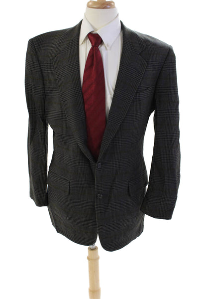 Barneys New York Mens Plaid Notch Collar Button Up Suit Jacket Gray Size 42