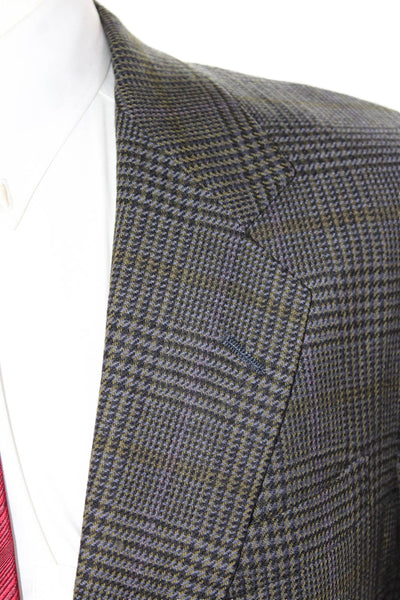 Barneys New York Mens Plaid Notch Collar Button Up Suit Jacket Gray Size 42
