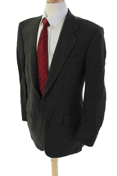 Barneys New York Mens Plaid Notch Collar Button Up Suit Jacket Gray Size 42