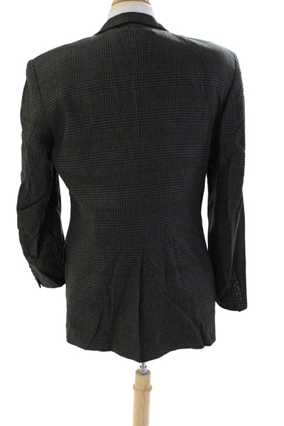 Barneys New York Mens Plaid Notch Collar Button Up Suit Jacket Gray Size 42