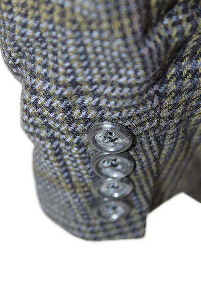 Barneys New York Mens Plaid Notch Collar Button Up Suit Jacket Gray Size 42