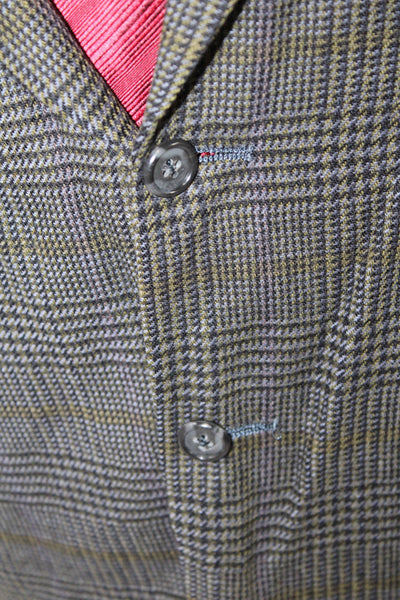 Barneys New York Mens Plaid Notch Collar Button Up Suit Jacket Gray Size 42