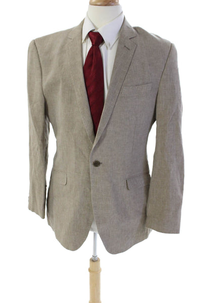Paul Smith Mens Linen One Button Lined Long Sleeve Blazer Light Brown Size 52