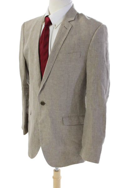Paul Smith Mens Linen One Button Lined Long Sleeve Blazer Light Brown Size 52
