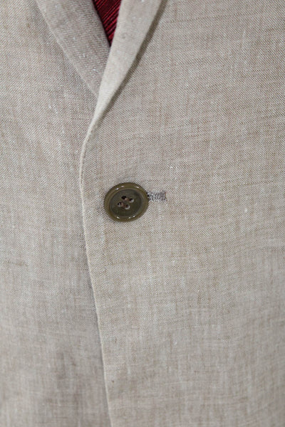 Paul Smith Mens Linen One Button Lined Long Sleeve Blazer Light Brown Size 52