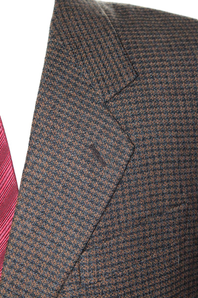 Mani Mens Wool Houndstooth Notch Collar Button Up Suit Jacket Brown Size 40R