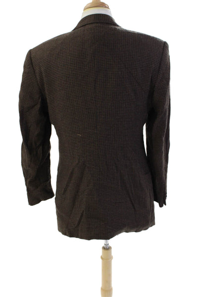 Mani Mens Wool Houndstooth Notch Collar Button Up Suit Jacket Brown Size 40R