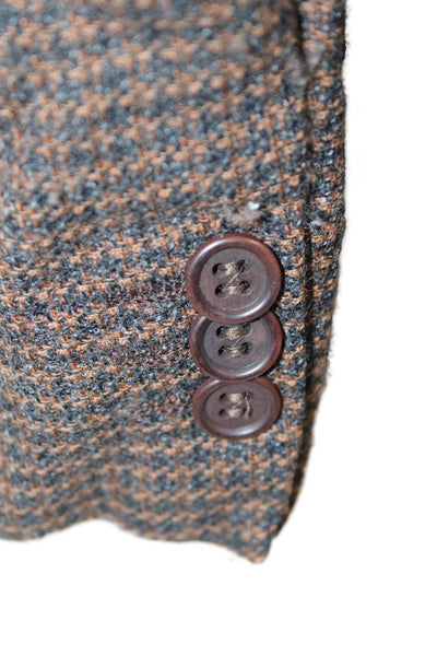 Mani Mens Wool Houndstooth Notch Collar Button Up Suit Jacket Brown Size 40R