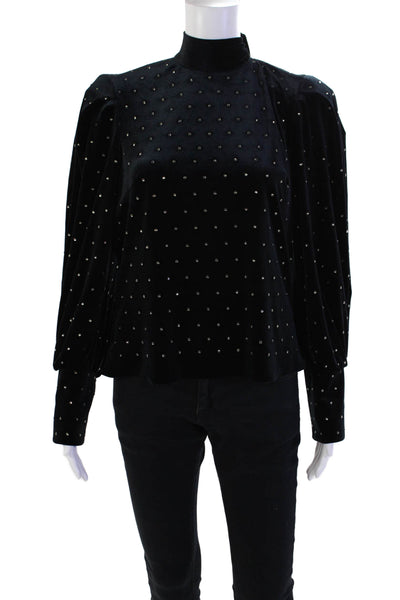 Rebecca Minkoff Womens Jeweled Halter Neck Long Sleeve Blouse Black Size L