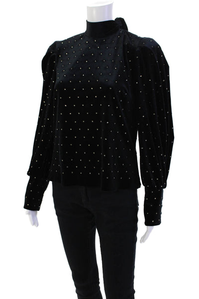 Rebecca Minkoff Womens Jeweled Halter Neck Long Sleeve Blouse Black Size L
