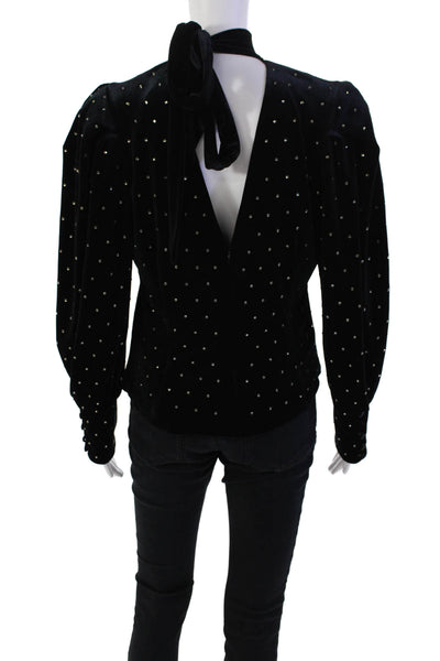 Rebecca Minkoff Womens Jeweled Halter Neck Long Sleeve Blouse Black Size L