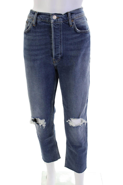 Re/Done Womens Cotton Distressed Medium Wash High-Waisted Jeans Blue Size 30