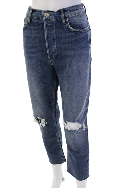 Re/Done Womens Cotton Distressed Medium Wash High-Waisted Jeans Blue Size 30