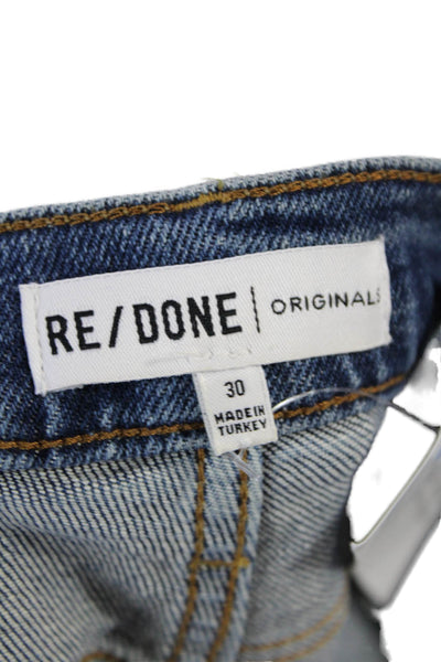 Re/Done Womens Cotton Distressed Medium Wash High-Waisted Jeans Blue Size 30