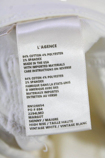 L Agence Womens Cotton Zip Button Light Wash Skinny Jeans White Size EUR 27