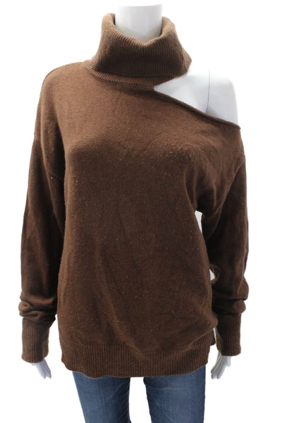 Paige Black Label Womens Wool Turtleneck Cold Shoulder Sweater Brown Size S