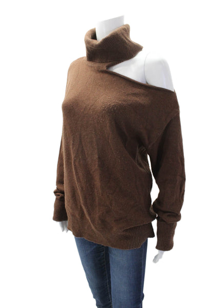 Paige Black Label Womens Wool Turtleneck Cold Shoulder Sweater Brown Size S