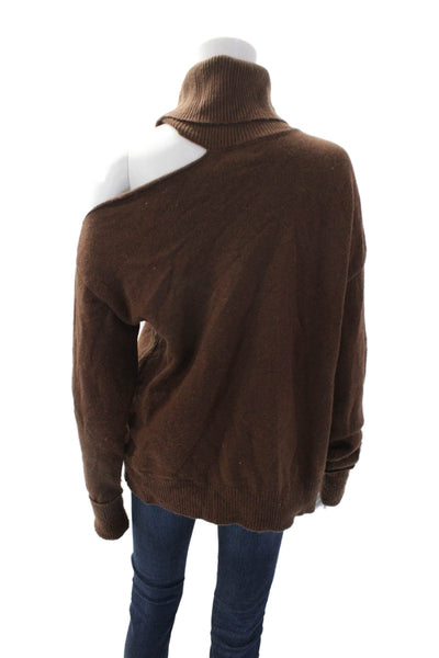 Paige Black Label Womens Wool Turtleneck Cold Shoulder Sweater Brown Size S