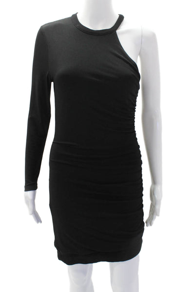 Ser.O.Ya Womens One Shoulder Long Sleeve Cinched Mini Dress Black Size S