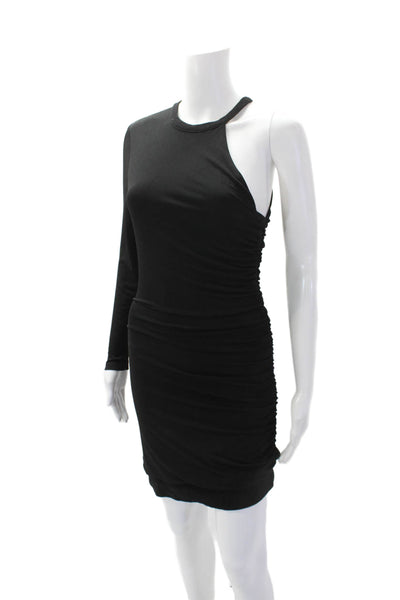 Ser.O.Ya Womens One Shoulder Long Sleeve Cinched Mini Dress Black Size S