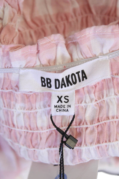 BB Dakota Womens Gingham Print Off the Shoulder Half Sleeve Blouse Pink Size XS