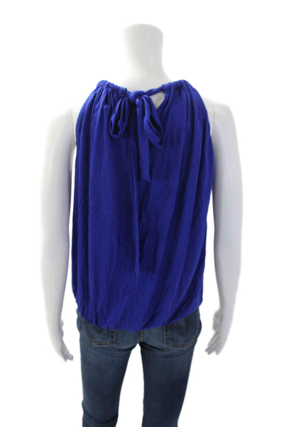 Trina Turk Womens Soft Stretch Tied High Neckline Sleeveless Blouse Blue Size S
