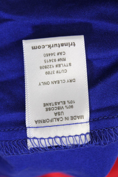 Trina Turk Womens Soft Stretch Tied High Neckline Sleeveless Blouse Blue Size S