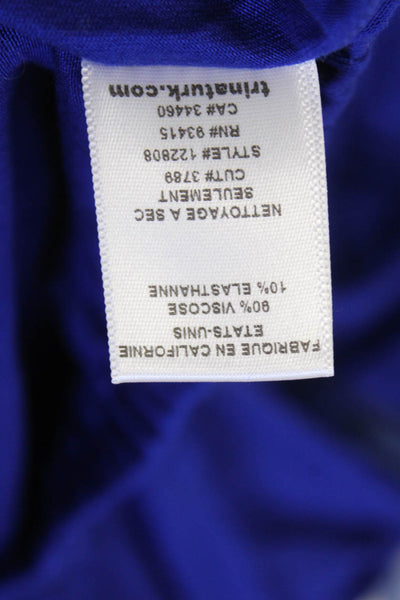 Trina Turk Womens Soft Stretch Tied High Neckline Sleeveless Blouse Blue Size S