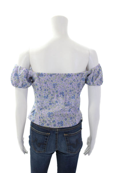 Intermix Womens Silk Floral Printed Puff Sleeve Cropped Blouse Purple Size 0