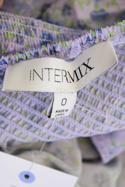 Intermix Womens Silk Floral Printed Puff Sleeve Cropped Blouse Purple Size 0