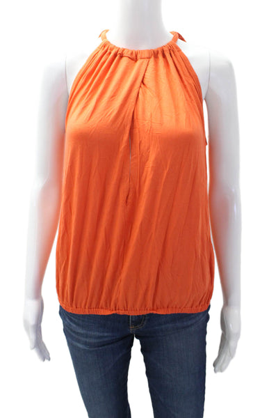 Trina Turk Womens Solid Tied High Neck Sleeveless Stretch Blouse Orange Size S