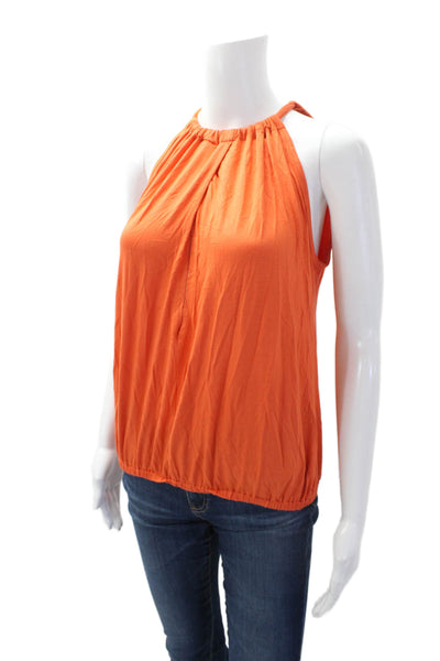 Trina Turk Womens Solid Tied High Neck Sleeveless Stretch Blouse Orange Size S