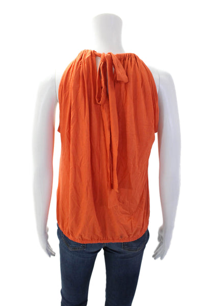 Trina Turk Womens Solid Tied High Neck Sleeveless Stretch Blouse Orange Size S