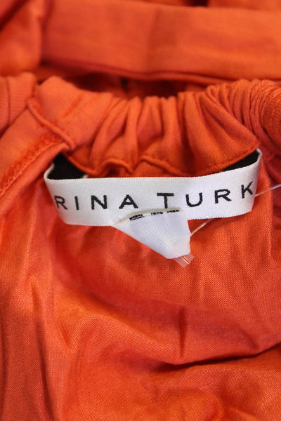 Trina Turk Womens Solid Tied High Neck Sleeveless Stretch Blouse Orange Size S