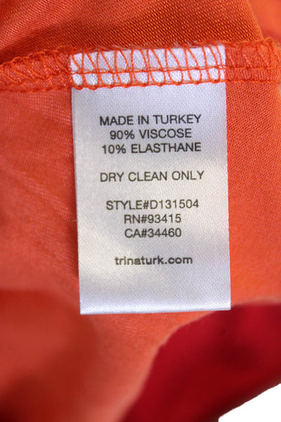 Trina Turk Womens Solid Tied High Neck Sleeveless Stretch Blouse Orange Size S