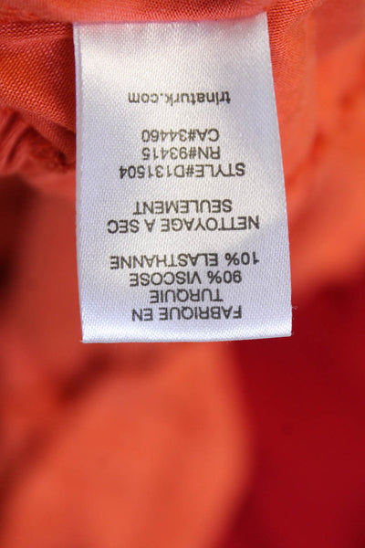 Trina Turk Womens Solid Tied High Neck Sleeveless Stretch Blouse Orange Size S