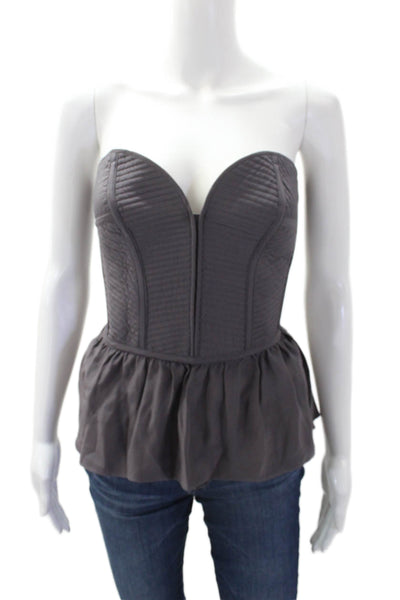 Parker Womens Silk Strapless Sweetheart Neckline Zipped Peplum Top Gray Size XS