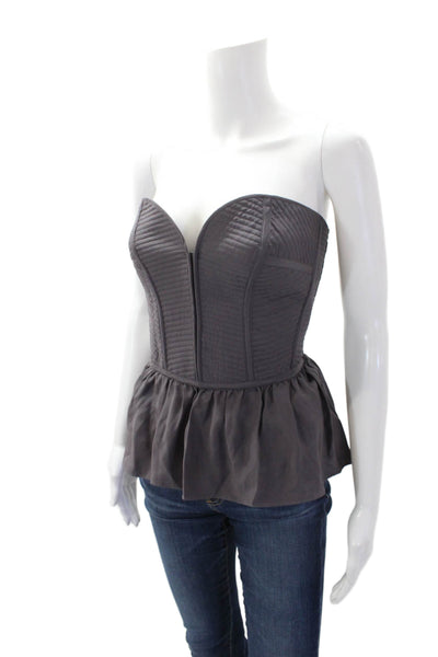 Parker Womens Silk Strapless Sweetheart Neckline Zipped Peplum Top Gray Size XS
